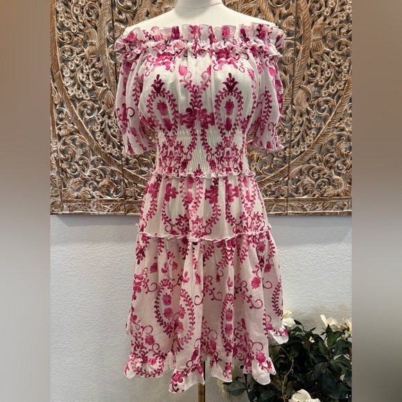 Luisa Positano Dresses & Skirts - Luisa Positano Giorgio Mini Dress White & Pink Linen Amalfi Coast Italy Inspired